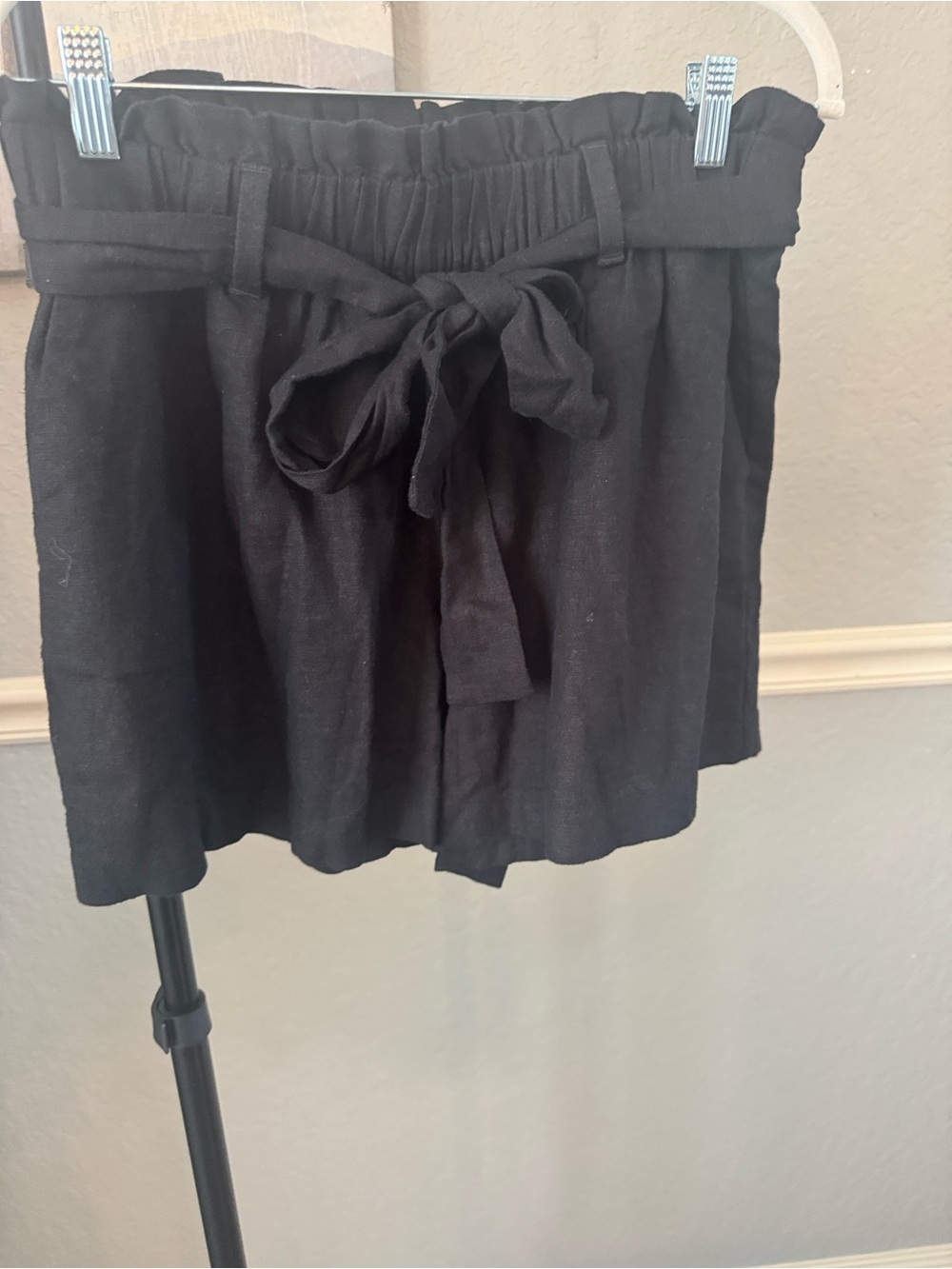 Michaels Black High-Waist Paperbag Tie-Front Shorts